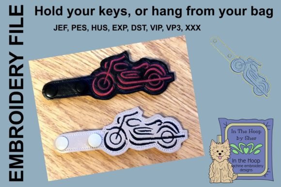 Motorcycle Key Fob Embroidery Design